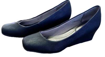 Zapatos Life Stride Sistema Suave Texturizado Mate Negro Cuero Cuña Suelas de Goma 6M Foto 1 de 4