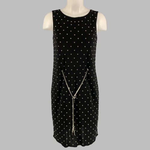 Abito MOSCHINO taglia 6 nero argento poliestere borchie chiusura chiave cambio