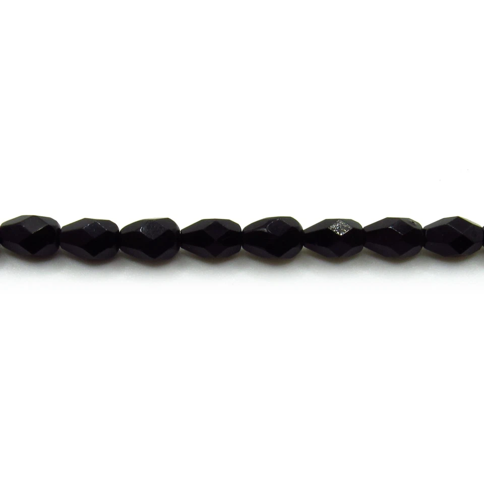 Jet Black Opaque - 50 7x5 mm Teardrop Czech Glass Fire Polish Beads - Image 1 of 1