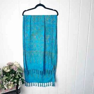 Sarong/chal/bufanda vintage con flecos estampado turquesa - Imagen 1 de 6