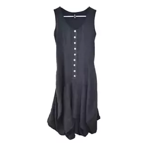 INIZIO Italian Linen Sleeveless Midi Dress Small Lagenlook Bubble Hem Buttons - Picture 1 of 6