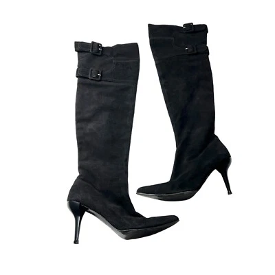 Charles Jourdan ParisY2K 90s Mujer Negro Gamuza Botas Hasta la Rodilla Talla 91/2 9.5 M Foto 1 de 4