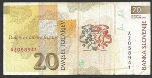 SLOWENIEN 20 Tolar Banknote, 20 Tolarjev, 1992, Serie AZ - ERSATZ - SELTEN - Bild 1 von 2