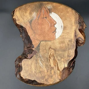 Alix Mosieur Indianer Mondfrau handgemalt Original Kunst auf Myrtenholz - Bild 1 von 13