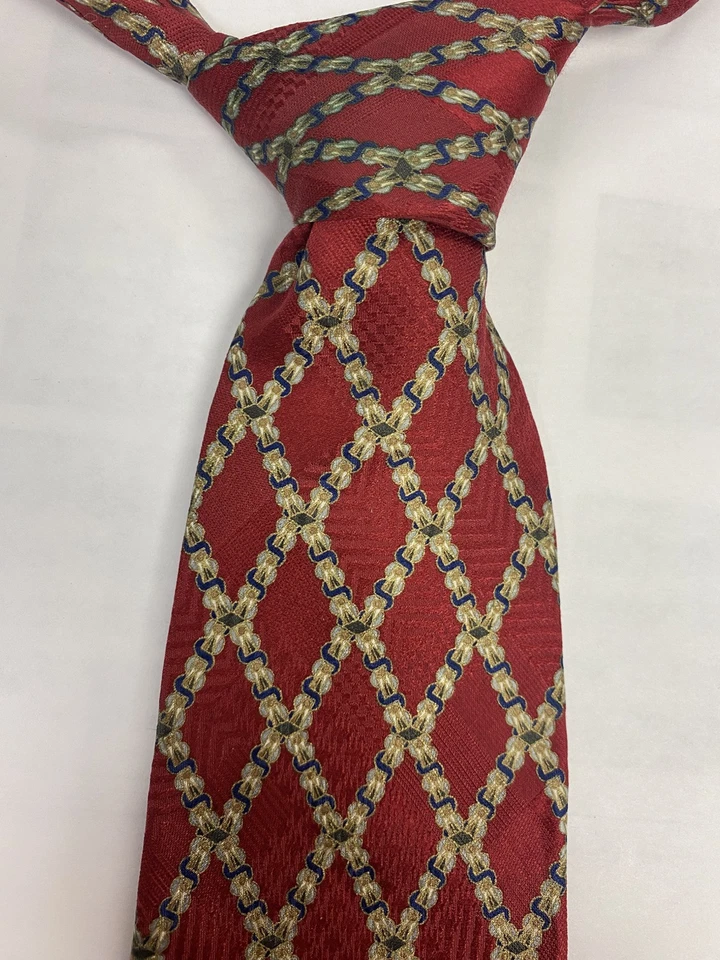 Jos. A. Corbata de seda para hombre Bank Premier Collection geométrica roja/marrón/blanca usada en excelente estado Foto 1 de 4