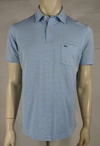 Vineyard Vines Performance white blue striped short sleeve polo mens Medium - Picture 1 of 7