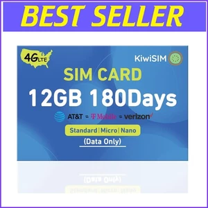 Carte SIM Data 12 Go 4G LTE pour AT&T, T-Mobile et Verizon - Connectivité pratique - Photo 1 sur 10