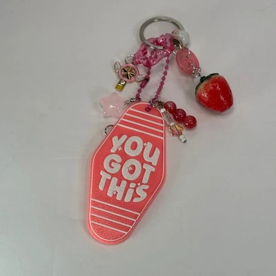 YOU GOT THIS Strawberry Keychain Pink Motel Style Strawberry Charm Bag Charm - Image 1 of 4