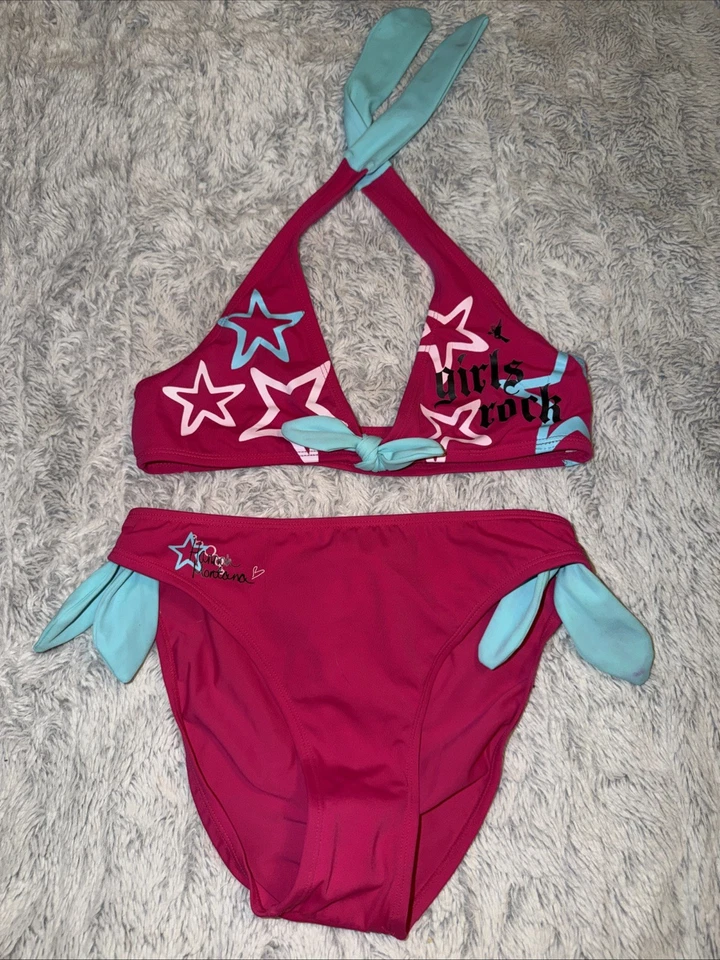 Купальник Hannah MONTANA для девочек 14 большой новый без ценников ярко-розовый 2 предмета бикини НОВЫЙ купальный костюм - Изображение 1 из 4