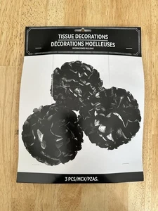 Hanging Tissue Balls Black 3 Count  16 Inch Decorations New Sealed Party Decor - Picture 1 of 2