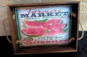 Handcrafted Wood Walnut Tray featuring  a beautiful Watermelon design - Picture 1 of 2