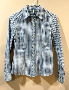 GH Bass & Co Hemd Damen mittelblau kariert 100% Baumwolle Langarm tailliert - Bild 1 von 7