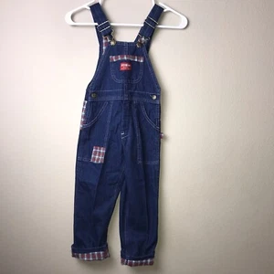 Oshkosh Denim Overalls Red Plaid Lined Trim Pocket Carpenter Loop Vintage Size 4 - Picture 1 of 18
