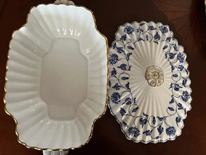 Spode Colonel Blue Gold Oval Covered Tureen Vegetable Bowl - Picture 1 of 15
