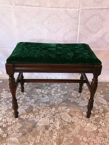 Bench Vanity Piano Antique Vintage Seat Victorian Upholstered Chair Wood Cover