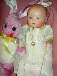 SUPER RARE antique c1910, L A & S Amberg signed BABY NOD German bisque baby doll - Picture 1 of 15