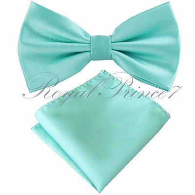 Nuevo Pajarita Preciosa Mariposa Verde Aqua Como Nueva para Hombres y Cuadrado de Bolsillo Pañuelo Boda Foto 1 de 3