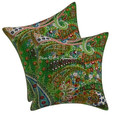 Juego de 2 fundas de almohada de algodón Bohemian Kantha Indian Paisley Foto 1 de 4