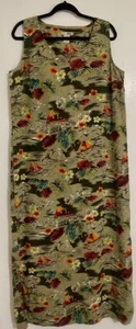 Linen Dress with Slit Aloha Hawaii CRUISE WEAR Sleeveless Sundress SIZE LARGE - Picture 1 of 21