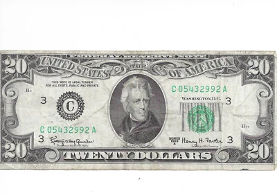 $20 Federal Reserve Note ,  C-Philadelphia,  Series 1963A,  AboutGood Condition  - Image 1 of 2