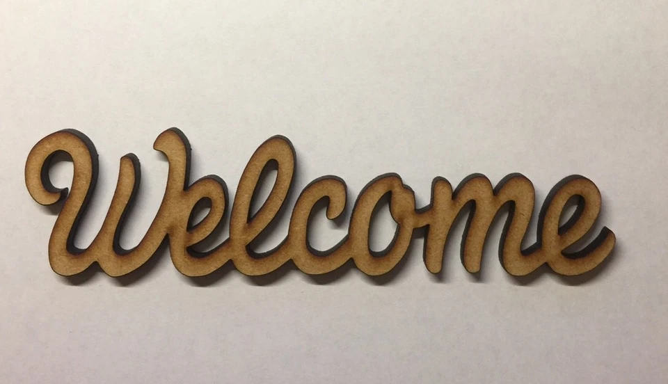 LASERKRIS Letrero de bienvenida madera palabra de pie mdf 6 y 9 mm de espesor decoración corte láser en blanco.