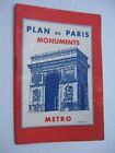 Plan de Paris, Monuments Métro - Vintage années 1950 infos voyage livret carte