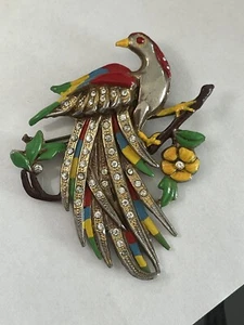 VINTAGE ANTIQUE DECO Bird of Paradise BROOCH PIN Rhinestones & Enamel - Picture 1 of 2