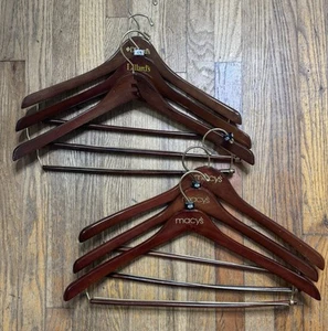 6 Vintage Suit Hangers Macy's Dillards Brown Wood - Picture 1 of 4