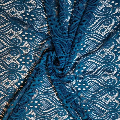 Peacock Blue Floral Lace Fabric Soft Mesh Dress Bridal Craft Material 58" Meter - Image 1 of 3