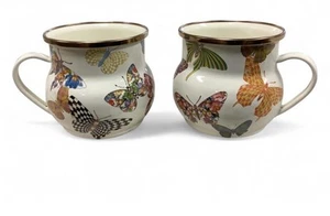 Pair of MacKenzie-Childs White Butterfly Garden Mugs - Picture 1 of 1