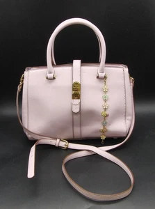 Samantha Vega Pink Leather + Floral Charm Handbag Zipper Adjustable Straps Bag - Picture 1 of 12