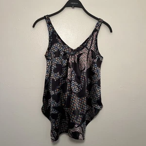 LOST Clothing Y2K Satin Ornamental Indie V Neck Boho Tank, Black Multi- XS - Picture 1 of 8