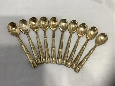 Lote de 10 colheres vintage Demitasse Tailândia ouro bronze talheres de bambu G10 - Imagem 1 de 4