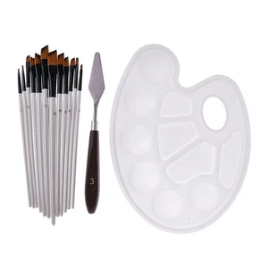 12 Pieces Round Pointed Tip Hair Brush Set with Palette Mixing Scraper Tools - Picture 1 of 6