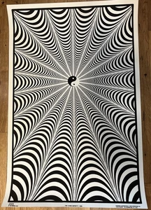 Póster vintage 1994 fieltro flocado luz negra Yin Yang Infinity Funky Enterprises - Imagen 1 de 5