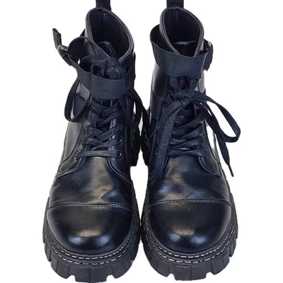 Botas de Combate Para Mujer Talla 10/10.5 Negras al Tobillo Gruesas Emo Gótico Motociclista Punk Correa Foto 1 de 4