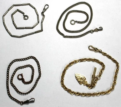 (4) 13" Pocket Watch Chain Lot - Gold & Silver-Tone - Vintage - READ - Image 1 of 4