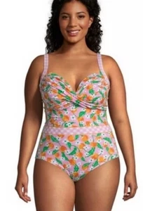 Draper James Lands End pfirsichfarbener Druck einteiliger Badeanzug Damen 18W pink adrett - Bild 1 von 10