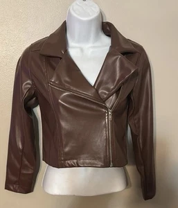 Juniors Brown Faux Leather Jacket size S - Picture 1 of 6