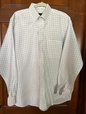Bobby Jones Men's White with Blue/Brown Plaid Long Sl Button Up Shirt Sz Large   - Image 1 of 4