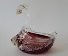 Vintage Murano Glass Red Swan Bowl Applied Clear Gold Flecks 4.25"t