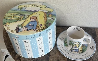 Juego de platos de taza azul para niños Little Boy pastel de barro con caja rima infantil madre ganso Foto 1 de 4