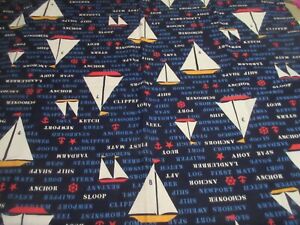 48" x 48" Woven Cotton/Linen? Blend Fabric SAILBOATS & NAUTICAL Words Printed