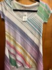 Go Couture Multi Color Striped Women Asymmemtrical Hem Shirt Size S 30" Bust