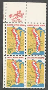 USA. 1319. 5c. Karte mit großer Flussstraße. Reißverschluss Block von 4. Neuwertig mit 1966 - Bild 1 von 2