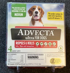 NEW ADVECTA Ultra 4 Mth FLEA TICK MOSQUITO TOPICAL MEDICATION FOR MEDIUM DOGS