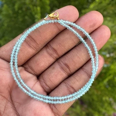 Colar Gargantilha Feminino 3-4MM Azul Água-marinha Facetado Contas de Pedra Preciosa Rondelle 18"" - Imagem 1 de 4