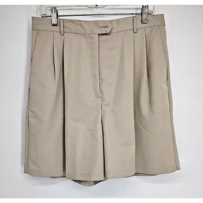 Izod Woman Tan Dress Casual Pleated Shorts Size 16 Pockets Hi Rise Front Zipper - Image 1 of 4