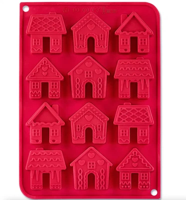 MARTHA STEWART NAVIDAD 12 GALLETAS CASA PAN DE JENGIBRE MOLDE DE SILICONA ROJO NUEVO EN CAJA Foto 1 de 4