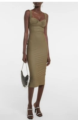 Vestido ALEX PERRY Claron Crepe Midi Verde Talla 10 AU / 6 EE. UU. Elástico $ 1,300 - NUEVO Foto 1 de 4